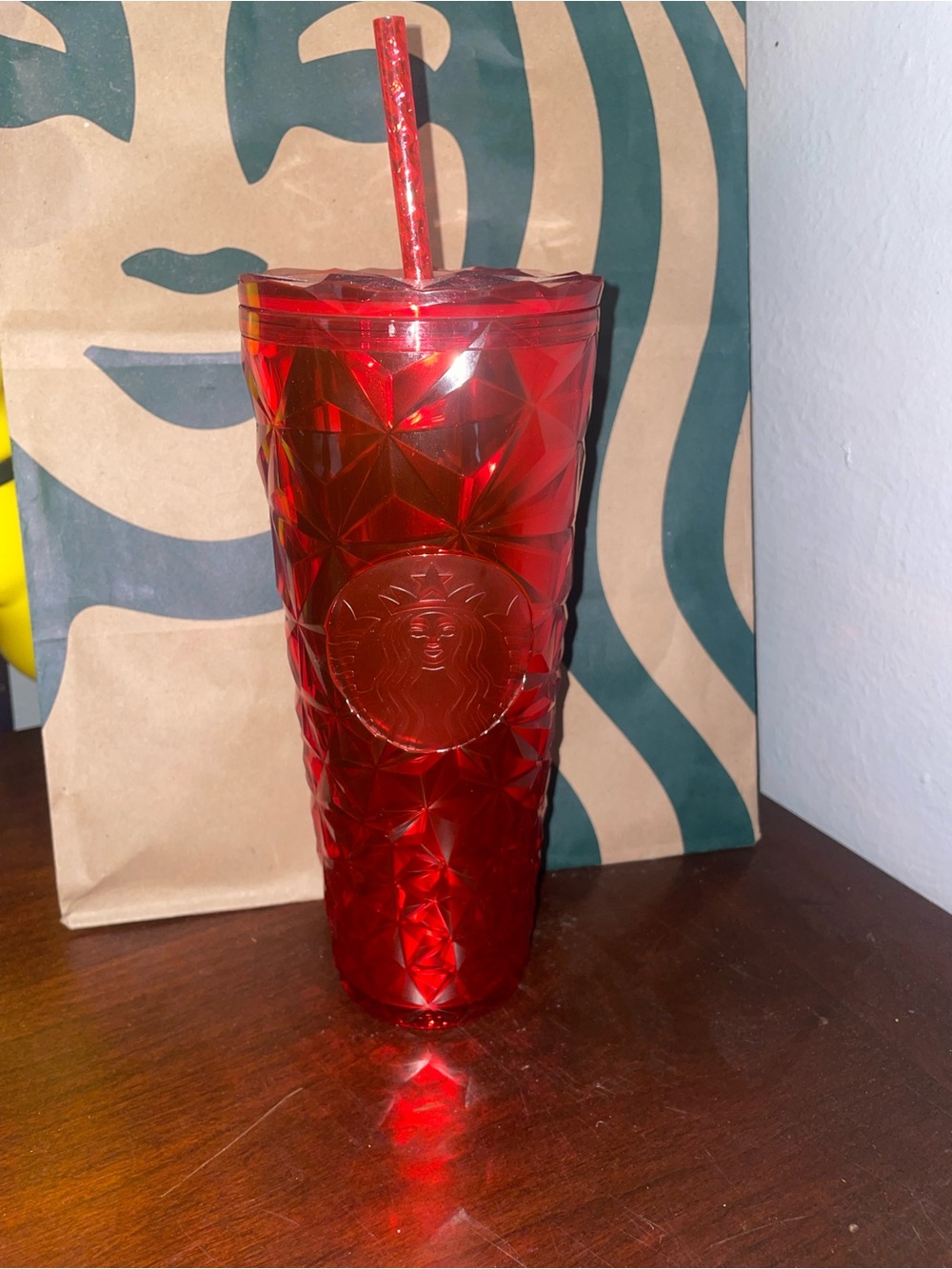 Starbucks Red Faceted Tumbler with Straw